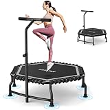 ANCHEER Trampoline, 50'' Rebounder Trampoline for Adult with Bar, Indoor Outdoor Mini Trampoline, 550LBS Fitness Trampoline with Bungee, Jumping Cardio Equipment, Exercise Trampoline at Home Gym