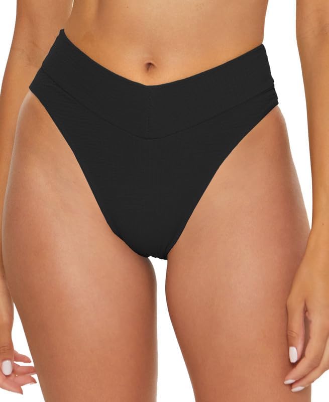 BECCA Women's Pucker Up High Waist Bikini Bottom (Black, X-Small) - Image 2