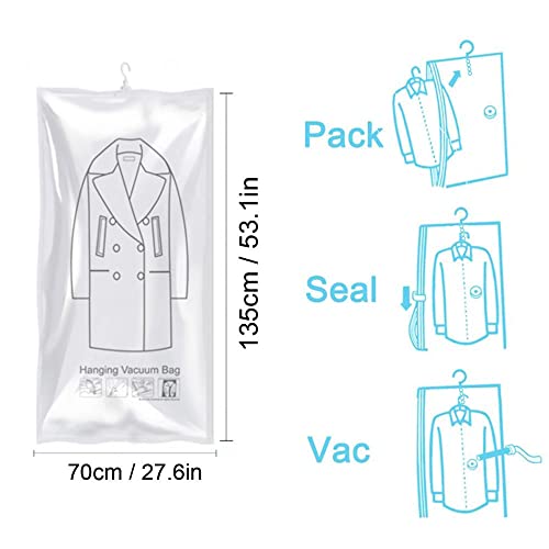 Hanging Vacuum Storage Bags For Clothes 6 Pack Jumbo Space Saver Bags, Vacuum Seal Bags For Clothing Storage, Compression Storage Bags For Long Coat Dress Garment Jacket, Closet Organizer, Reusable #TOP2