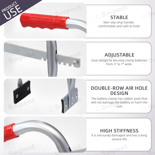 SSwpeet 1Pc 9„ Auto Batterieträger Lifter mit sicheren Batteriegriff und Gummipads, einstellbar von 5“ bis 7“ Heavy Duty Side Lift Batterieträger Lifter für sicheres Greifen, Heben und Tragen von