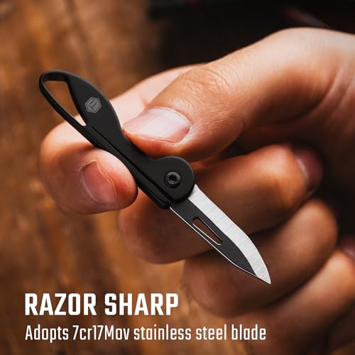 KeyUnity KK05BK Mini Titanium Pocket Knife for Everyday Carry- Razor Sharp Folding Blade, Lightweight EDC Tool for Camping, Hiking and Outdoor (Black)