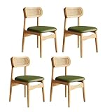 Juego de 4 sillas de cocina de roble de mediados de siglo, sillas de comedor clásicas estilo Windsor con respaldo de ratán, tapizadas en piel de gato, asientos verdes para el hogar y el restaurante