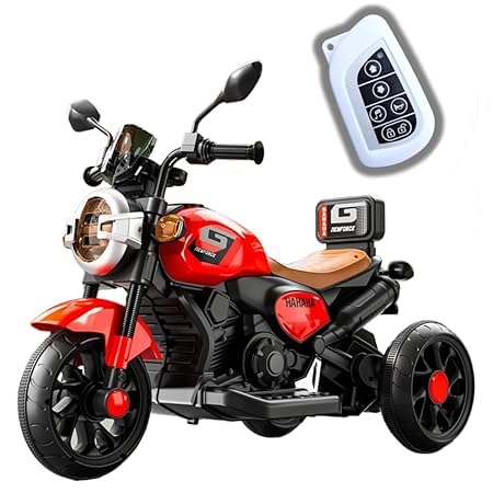 Image of Kawaii Kids 6V Ride-On Bike with Remote, Music & LED Lights, Red