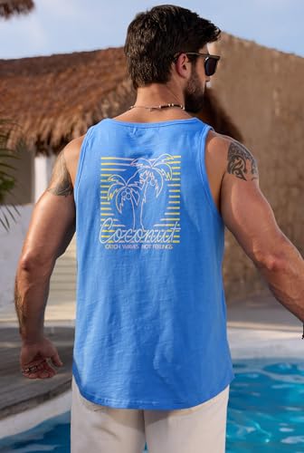 Image of VOGSTART Mens Graphic Muscle Tank Top Beach Slub Cotton Sleeveless Shirts | Design, Print, Casual, Summer, Vacation, Holiday, Surf, Hawaiian, Workout, Vintage, Tropical