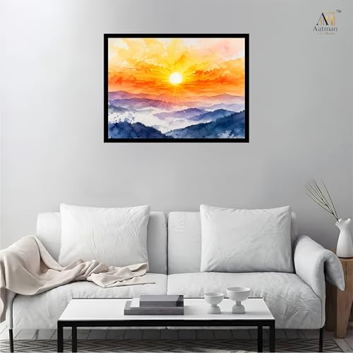Image of Aatman ARTHaus Rising Sun Art Framed Luster Paper Painting, 18x24 in | Wall Art for Home Decor, Living Room, Bedroom & Office, D1