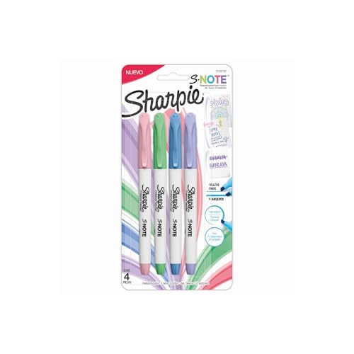 Sharpie S-Note Resaltador/Marcador de Texto Creativo, Punta Cincel, Surtidos, 4 Piezas, 2133102