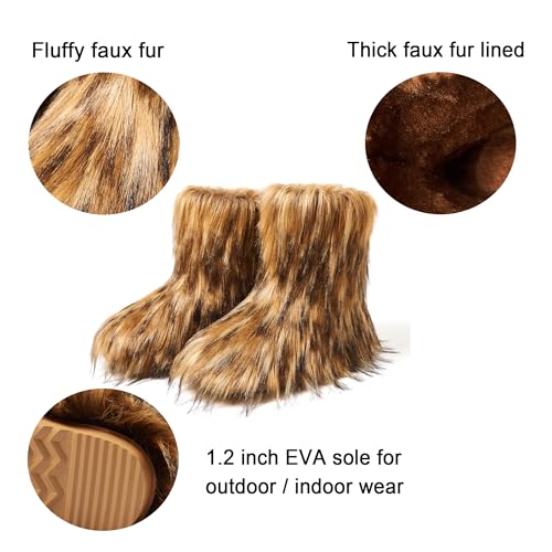 AUSLAND Women's Faux Fur Boots - Furry Fluffy Winter Snow Boots for Women, Fleece Lined Warm Comfortable Outdoor Mid-Calf Boots 93682
