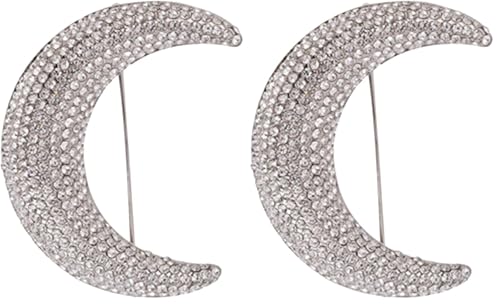 Image of Full Diamond Moon Brooch Pin - Metal Suit Jewelry Pin Badge Shawl Alloy Rhinestones