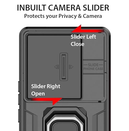 Image of Kapa Armor Slider Back Cover for Oppo K13 5G | Inbuilt Ring + Camera Slider Shockproof Lens Protection Bumper Back Case (Black)
