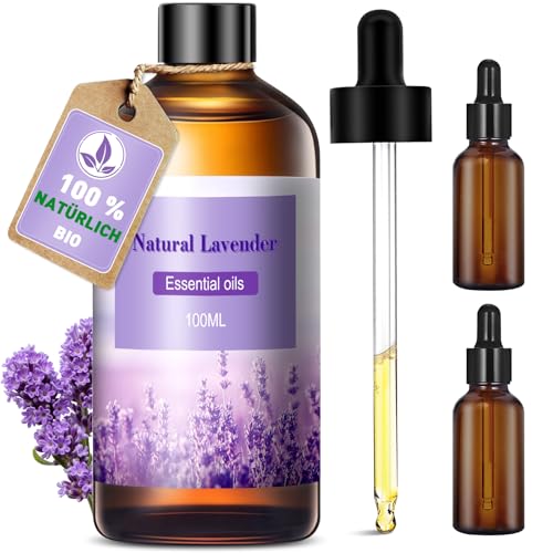 Aceites esenciales de lavanda 100 ml, aceites esenciales 100% naturales, aceites esenciales para difusor, humidificador, relajación, masaje, baño, aroma, velas perfumadas y jabones