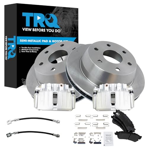 Image of TRQ Rear Brake Pad and Rotor Set Semi Metallic Rotors Calipers Compatible with 2002 Cadillac Escalade Escalade EXT 2000-2001 GMC Yukon XL 1500