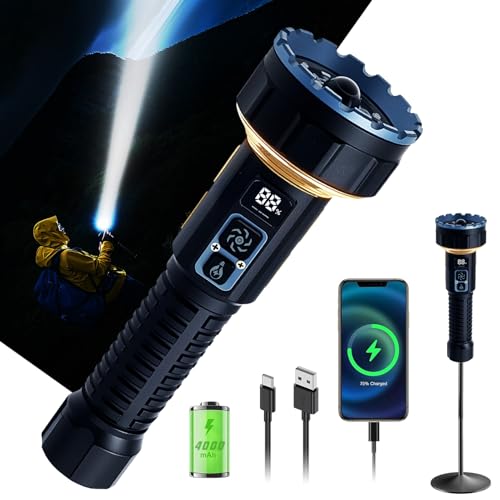 Image of FANT.LUX Flashlight Rechargeable, 35000LM Bright Tactical Flashlights, 4000mAh with LCD Display, Adjustable Powerful Flash Light with 3 Modes Flashlight for Outdoor Emergency, Hiking, Home Use