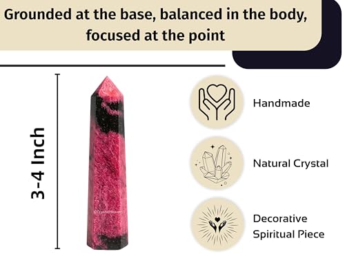 Image of Crystal Heaven Certified Rhodonite Crystal Tower Obelisk Point For Chakra, Healing And Balancing - Aaa Grade Original Certified Gemstone Agate For Reiki Meditation Yoga Spiritual (3-4 Inches)