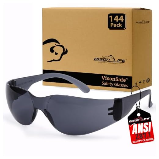 BISON LIFE Black Safety Glasses – Case of 144 Pairs of Scratch Resistant Eyewear, Polycarbonate Impact Resistant Lens