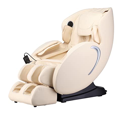 Luxus Massagesessel Shiatsu F5000 Zero Gravity Leder cremeweiss beige mit Rollentechnik Massage Heizung Armmassage Sessel für Wohnzimmer günstig bequemer moderner Fernsehsessel Ledersessel