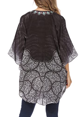 Sakkas Tallulah Wide Circle Blouse V Neck Top with Tassle Ties and Rhinestones2