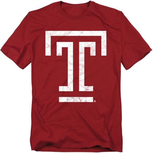 Temple University Official Distressed Primary Unisex Adult T-Shirt Cardinal Medium