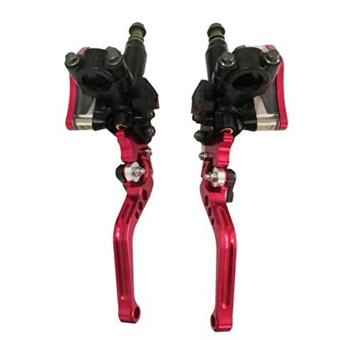 CNC Aluminum 7/8" (22mm) Universal Motorcycle Dual Hydraulic Brake Clutch Master Cylinder Reservoir Lever Fit 50cc-300cc Sport Bike Street Bike Scooter (1 Pair, Red)