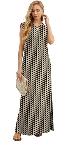 Image of GRECERELLE 2026 Women Year-Round Casual Round Neck Loose Split Wrinkle-Free Long Maxi Vacation Dress with Pockets (XXS-4XL)