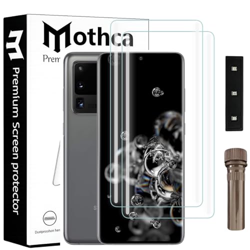 Image of Mothca Curved UV Tempered Glass Screen Protector for Samsung Galaxy S20 Ultra | Transparent | Pack of 2 | Borderless Full Screen Coverage with UV Installation Kit