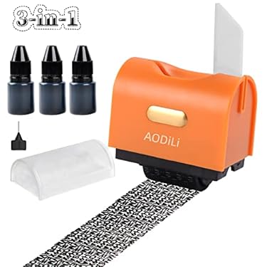 AMAZON - Identity Theft Protection Roller Stamp – 3Pack Refill Inks,AODILI Confidential Anti Theft ID Privacy Security Stamp with Box Opener,Envelope Cut Blade 3-IN-1, Guard Personal Info Blockout Kit (Orange)
