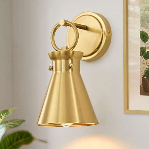 Image of Wall Sconce for Bathroom 6 inch Gold Metal Shade, 1 Pack | Modern Vanity Light Fixtures, Hardwired Wall Mount Lighting Lamp, Farmhouse Wall Lights for Bedroom Living Room
