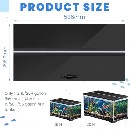Image of Sieral Aquarium Polycarbonate Canopy Set 23.07 x 11.69 x 0.12 Inch for 15 /20H /55 Gallon Without Center Brace Aquariums Cover Fish Tank Lid with a Hook Knife, Black