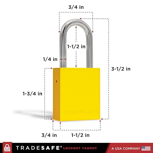 Image of TRADESAFE Lockout Tagout Locks Set - 10 Yellow Aluminum Loto Locks, Lock Out Tag Out Padlocks Keyed Alike, 2 Keys Per Lockout Padlock, OSHA Compliant