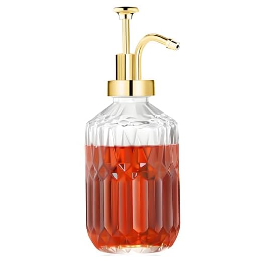 TIWPAJS Dispensador de xarope de café de vidro de 382 g, frascos de xarope com textura de diamante luxuosa, bomba de xarope de ouro, acessórios de barra de café, decoração de cozinha