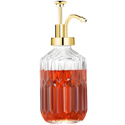 TIWPAJS Glass Coffee Syrup Dispenser 13.5oz, Syrup Bottles with Luxurious Diamond Texture, Gold...