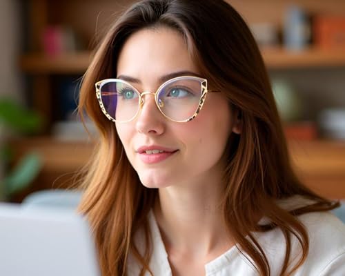Image of HJSTES Blue Light Blocking Glasses Women Trendy Cat Eye Metal Frame Computer Reading Eyewear(Leopard)