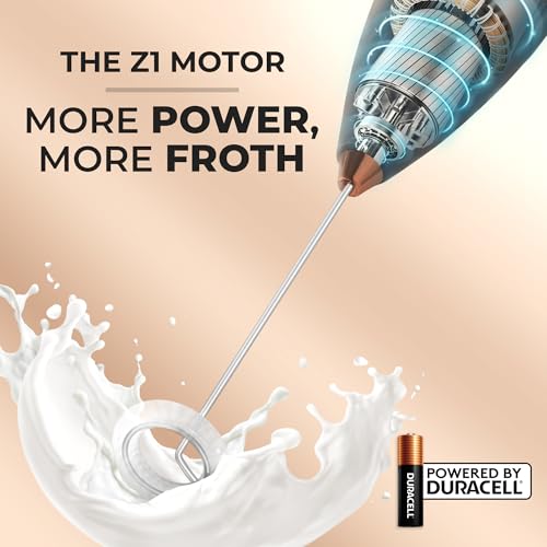 Image of Zulay Kitchen Powerful Milk Frother Wand With Duracell Batteries - Ultra Fast Handheld Drink Mixer - Electric Whisk Foam Maker for Coffee, Lattes, Cappuccino & Matcha - Z1 Motor - Black & Copper