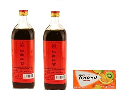 Shaohsing Rice Cooking Wine 750ML (Pack of 2) Plus Trident Gum, Tropical Twist Flavor