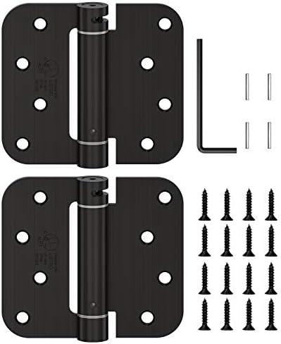 HOSOM Self Closing Door Hinge, Spring Hinge, 4 Inch, Adjustable Tension for Garage, Front Door, Back Door, UL Listed, for Left and Right Hand Door, 5/8'' Radius Corners, Oil Rubbed Bronze, 2 Pack