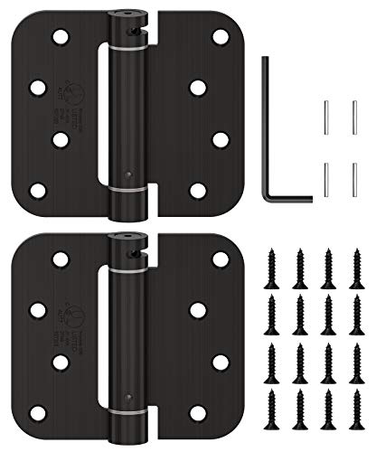Hosom Self Closing Door Hinge, Spring Hinge, 4 Inch, Adjustable Tension For Garage, Front Door, Back Door, Ul Listed, For Left And Right Hand Door, 5/8'' Radius Corners, Oil Rubbed Bronze, 2 Pack #TOP10
