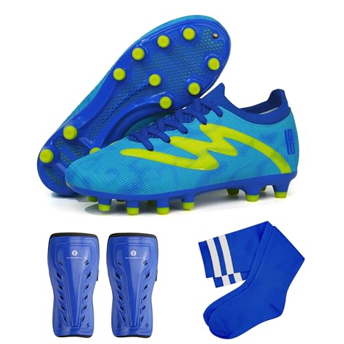 Best Soccer Boots for Wingers: Top Picks & Features 14 brooman Kids Firm Ground Soccer Cleats Boys Girls Football Shoes with Shin Guards and Soccer Socks (4,Blue)