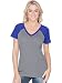 Kavio! Women Sheer Jersey Contrast V Neck Raglan Short Sleeve Dark H.Gray/Cobalt Blue L