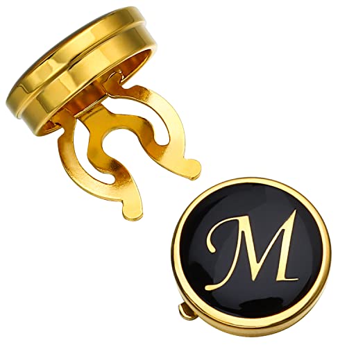 Hawson Gold Button Covers For Men, Enamel Button Cover Cufflinks For Men, Personalized A-Z Letter Cuff Links Button Cover For Tuxedo, Shirt, Business Or Formal Attend Accessories #TOP18