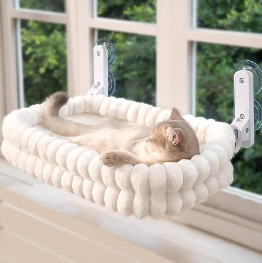 Hamac pliable pour chat avec poche d'aspiration puissante, cadre en acier robuste, peut supporter jusqu'à 18 kg, coussin doux double face amovible et lavable, convient pour toutes les saisons