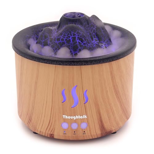 Volcano Essential Oil Diffuser with Jellyfish Mist - 260ml Ultrasonic Aromatherapy Diffuser Color-Changing LED Quiet Operation Auto Shut-Off - Wood Grain Humidifier & Night Light