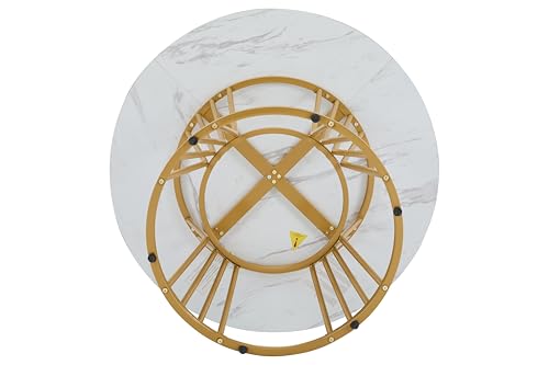Merax Round Marble Dining Table – 100cm Modern Kitchen Table with Gold Metal Legs, Marble Effect MDF Top, Compact Breakfast Table for Dining Room, Living Room, Restaurant - White - Image 7