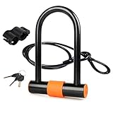 Bike U Lock with Cable Heavy Duty Bike Lock Bicycle U Lock, 14mm Shackle and 3.77ft Length Cable with Mounting Bracket for Bike Motorcycle and More