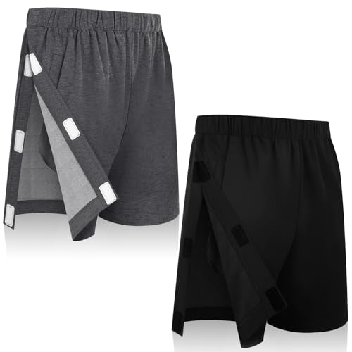 Tear Away Shorts for Men with Pockets Post Surgery Recovery Side Snap Shorts with Pockets for Men Women