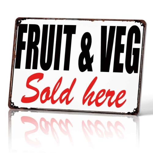 Fruit & Veg Sold Here 8X12 Inch Aluminum Metal Sign, for Farm Stands, Grocery Stores, Roadside Stalls, Home Garden Markets
