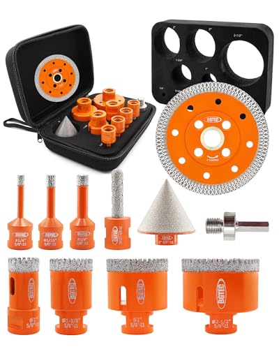 Image of BGTEC Diamond Hole Saw Kit - 10PCS 6 /8 /10 /25 /35 /50 /65mm Drill Bits & 10mm Milling Finger Bit & 50mm Chamfering Bit & HEX & 100mm Tile Blade for Porcelain Tile Ceramic Granite Marble Stoneware