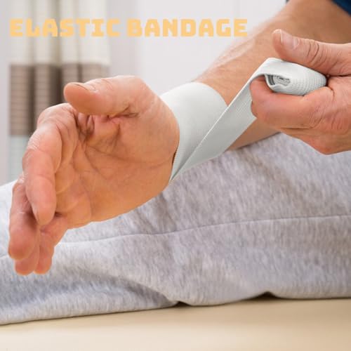6 Stück Elastische Bandage, Weiße Kompressionsbinden Elastischer Verband mit Metallclips, Elastische Medizinische Fixierbinde für Handgelenke Knöchel Knie