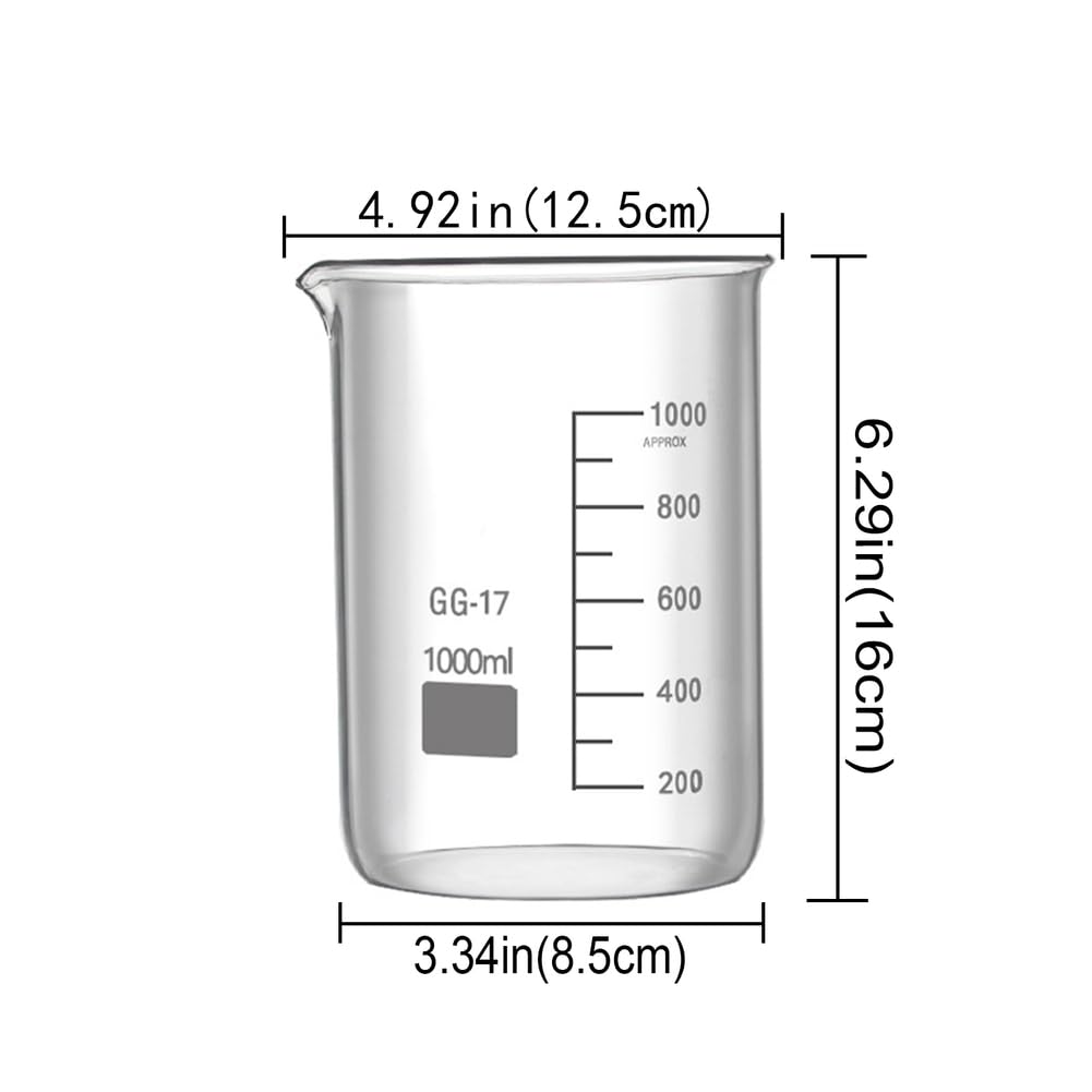 B,1000mL,Becher in vetro borosilicato 3.3 Becher da laboratorio in vetro, becher graduato in vetro
