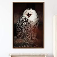 Framed Canvas Wall Art Owl Birds Dramatic Farmhouse/Country Home Office Multicolor Owl Photography - 16x24 inches
