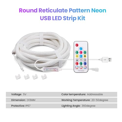 Tira LED Neón RGB KISUFU 5V 2M Impermeable con Control USB miniatura 7