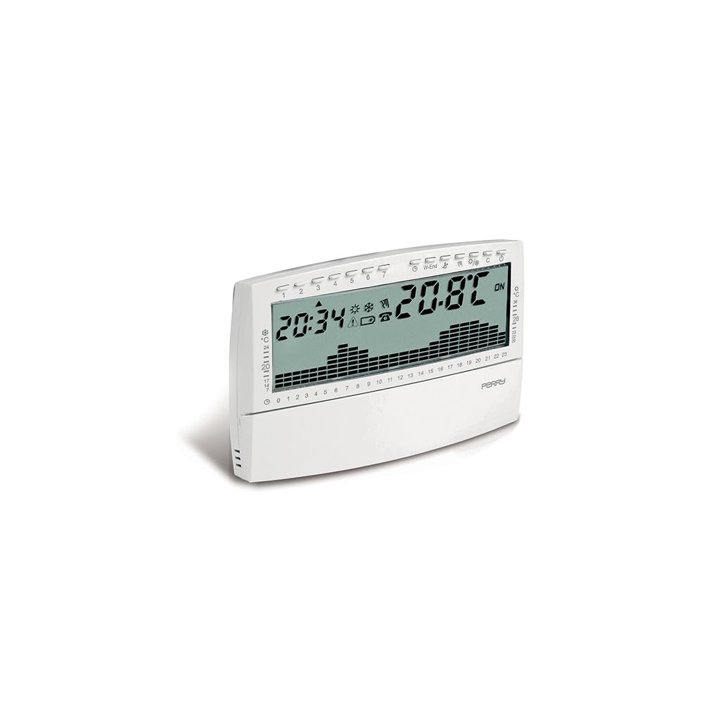 Perry 1CRCR018BS Cronotermostato Settimanale Digitale da Parete Compact, Preprogrammato, con Display LCD 4'' 1/2, Bianco, 133 x 26 x 90 Mm